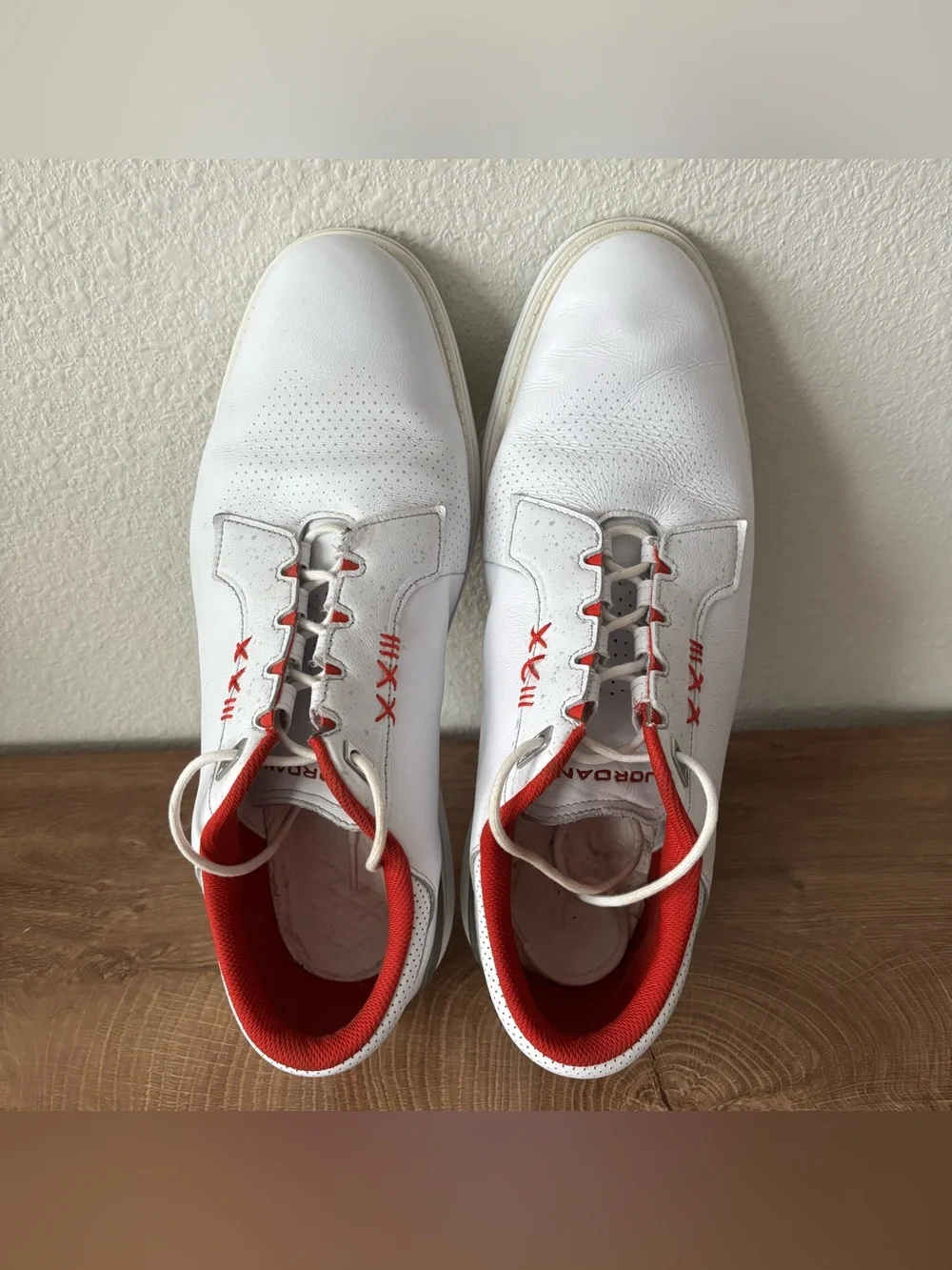 NO INSOLES Nike Air Jordan ADG 5 Golf Spikeless Shoes White Fire Red FQ7874-101